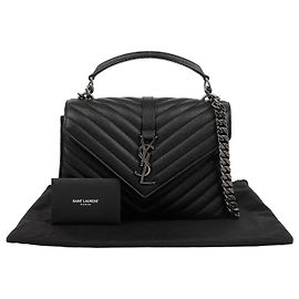 Autre Marque College Medium Quilted Leather Shoulder Bag Black Silver Silvery