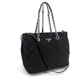 Prada Nylon Quilted Chain Shoulder Bag Black