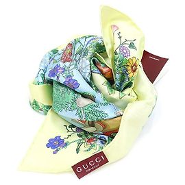 Gucci Lenço quadrado de seda turquesa com padrão floral Multicor