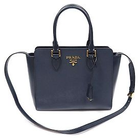 Prada Couro de bezerro Saffiano macio azul marinho com logótipo em letras Azul