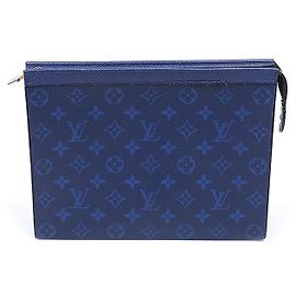 Louis Vuitton Pochette Voyage MM Clutch Pacific Blue Taigarama Monogram Eclipse Canvas Bleu