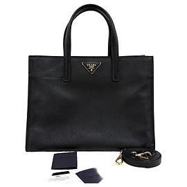 Prada Saco Tote e Saco de Ombro em Saffiano com Logótipo Triangular Preto Preto