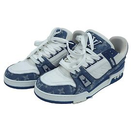 Louis Vuitton Trainer Monogram Denim Leather Sneakers Blue Blue