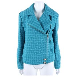 Chanel Wool Zip-Up Jacket Blue