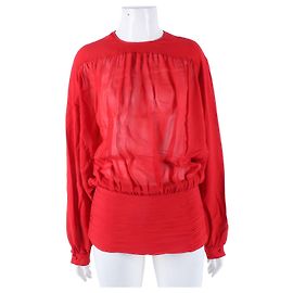 Valentino transparente Seidenbluse mit langen Ärmeln Rot