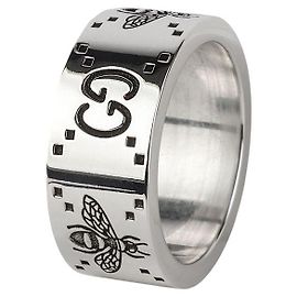 Gucci Wide Icon Ring with Engraved Bee in Silver Size Silvery
