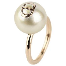 Dior Anel amuleto de pérola com acabamento dourado Branco