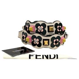 Fendi Flower Stud Strap Riemen Braun Leder Braun