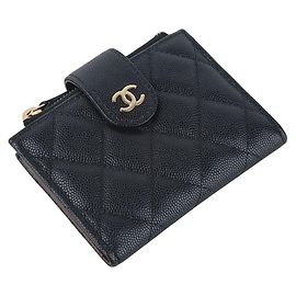 Chanel Portefeuille Caviar à double fermeture éclair Marron