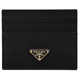 Prada Tarjetero Triangle de Saffiano Negro Negro
