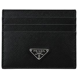 Prada Tarjetero Saffiano Triangle Black Silver QHH Negro