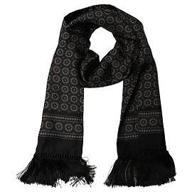 Dolce & Gabbana Sciarpa a Sciarpa in Seta Nera Geometrica con Frange Nero