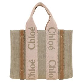 Bolsa Chloé Woody de linho bege e couro Bege