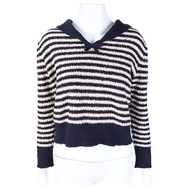 Christian Dior gestreifter Strickpullover mit langen Ärmeln Blau