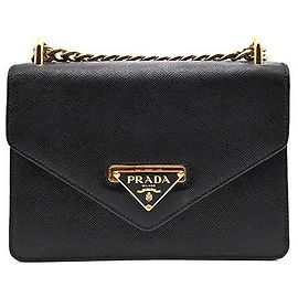 Prada Saffiano Envelope Chain Shoulder Bag Brown
