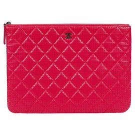 Chanel Pink Perforated Clutch Bag Pink