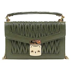Miu Miu Bolsa de Ombro Matelassé com Corrente Khaki Marrom