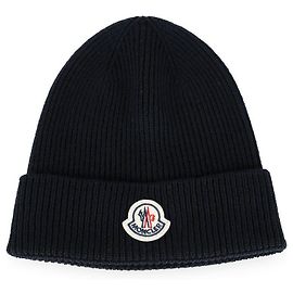 Moncler Logo Patch Wool Beanie Blue