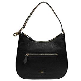 Burberry Bolsa de Ombro Hobo em Couro Grão Preto Preto