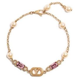 Valentino Pulseira de metal e cristais oval Dourado