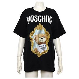 Moschino T-shirt de algodão preta com estampado de urso para mulher Preto