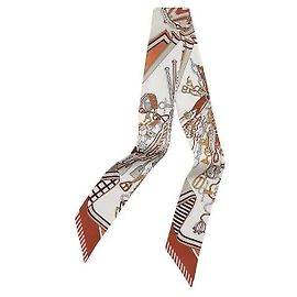 Hermès Lenço de seda Twilly Bouquet Sellier para mulher Marrom