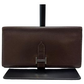 Hermès Barn Long Wallet Brown Epsom Leather Silver Hardware Brown