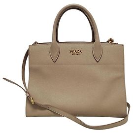 Prada Borsa a tracolla Biblio-Tech in Saffiano Beige Cameo e Oro Marrone