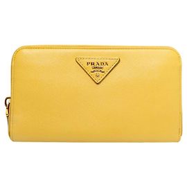 Prada Yellow Saffiano Zip Long Wallet Yellow