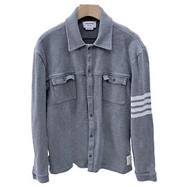 Thom Browne Chaqueta camisa de punto de algodón Grey Castaño