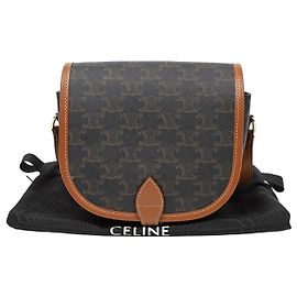 Céline Sac Triope Canvas Medium Polka Bag Tan Marron