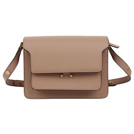 Marni Bolsa de Ombro Trunk Medium em Couro Saffiano Brown Sugar Marrom