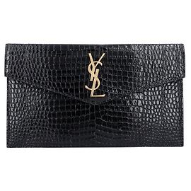 Autre Marque Clutch Small a Busta Cassandra Monogram Crocodile Embossed Gold Multicolore