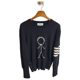 Thom Browne Schwarzer Wollstrick mit diagonalen Intarsia-Bündchen Schwarz