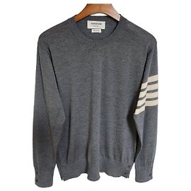 Thom Browne Grauer Strick aus Wolle mit diagonalen Streifen Braun