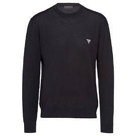 Prada Herren Strickpullover aus Wolle in Schwarz mit Logo Schwarz