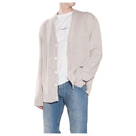 Maison Martin Margiela Distressed Stitch Logo Cardigan Weiß