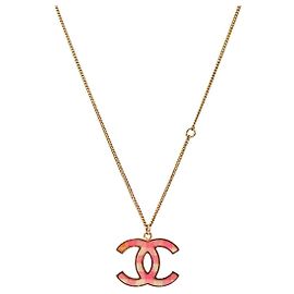 Chanel Gold Pink Check Halskette Pink