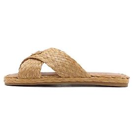 Prada Chinelos de ráfia com tiras cruzadas e logótipo triangular para mulher Marrom