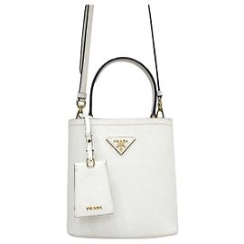 Prada Sac à épaule cabas double Panier en cuir Saffiano blanc Blanc