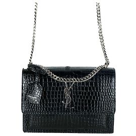 Autre Marque Bolsa de Ombro e Tiracolo Sunset com Efeito Crocodilo Marrom
