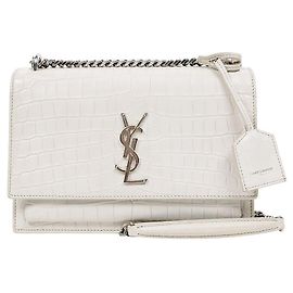 Autre Marque White Crocodile Embossed Sunset Shoulder Bag White