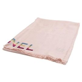 Chanel Cachecol Xale em Mistura de Seda Rosa com Letras Arco-íris Rosa