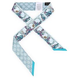 Gucci Sciarpa in seta da donna con stampa animalier e floreale (Light Blue) Blu