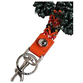Dolce & Gabbana Chaveiro de corrente Finder com fecho em couro e ráfia Multicolor Prata
