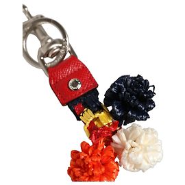 Dolce & Gabbana Raffia Leather Clasp Finder Chain Keyring Multicolor Silvery