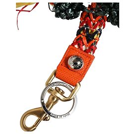 Dolce & Gabbana Porte-clés Finder Chain en cuir et raphia avec fermoir Multicolor Doré