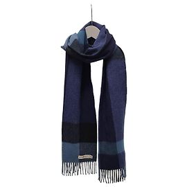 Burberry Blue Navy Square Cashmere Wool Check Scarf Blue