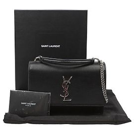 Autre Marque Sunset Leather Chain Shoulder Bag Black Silver Silvery