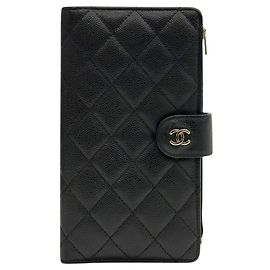 Chanel Classic Black Caviar Long Wallet with Chip Black